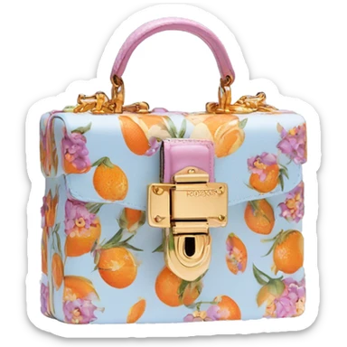 Dolce and Gabbana small box bag with colourful lavender light blue orange pink summer print and golden detais 2023 sticker