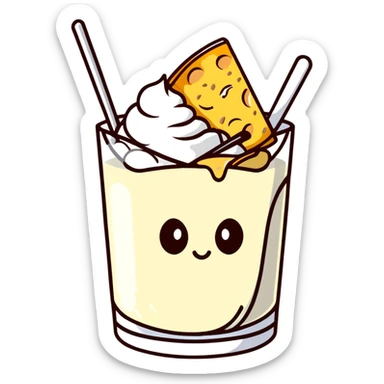 A single large white bone, clearly visible and dominant in the center, glowing with light. Around it, but not touching, are smaller floating items: a cup of yogurt, a small pile of shredded cheese, several almonds, and sesame seeds. sticker