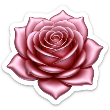 A rose emoji made of liquid silver metal, smooth metallic petals, reflective chrome surface, soft gradients, elegant shape, minimalistic iOS emoji style, centered, clean white background, realistic highlights, no text sticker