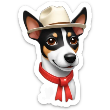 rat terrier wearing a cowboy hat and red collar smiling no brown (black and white) sticker