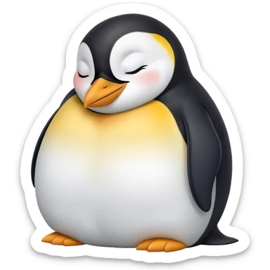 Meme-Worthy cute Sleeping Emperor Penguin Portrait Emoji, Head resting peacefully with a contented smile, showcasing luxuriously soft feathers and a serene, slumbering gaze, Simplified yet hilariously adorable features, highly detailed, glowing with a soft, drowsy polar light, high shine, relaxed and utterly lovable, stylized with an air of playful laziness, bright and heartwarming, soft glowing outline, capturing the essence of a comically sleepy emperor that feels destined to become the next viral sensation of adorable rest! sticker