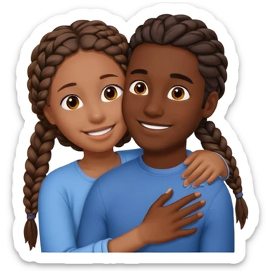 dark skin girlfriend with braids hugs brown skin boyfriend with long hair  sticker