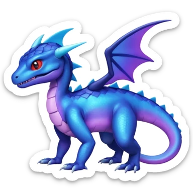 Cute Shiny iridescent cyan indigo blue violet gradients Guilmon-Salandit-Fakémon-hybrid-creature (full body)  sticker
