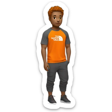 Un ado blanc avec un blowout taper et un t shirt thé North face orange et une chaîne sticker