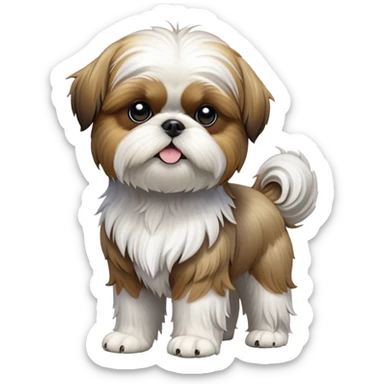 cinematic-[Shish tzu]-realistic-full-body-standing-emoji,-tail-resting-loosely-beside-its-paws,-head-tilted-dramatically, -scruffy-[white]-fur,-simplified-yet-realistic-focused-features,-highly-detailed,-glowing-with-an-almost-sarcastic-glow sticker