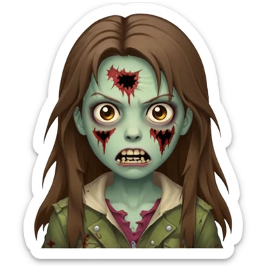Girl zombie with brown long hair with teeth and serious face iPhone emoji sticker