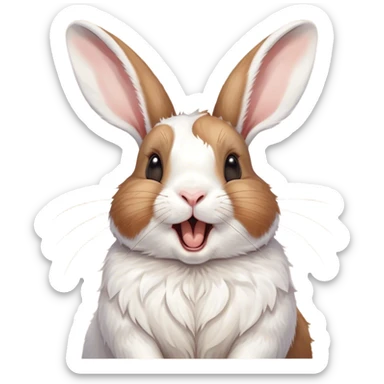 Cinematic Cute Yawning White and Brown Rabbit Portrait Emoji, Head tilted slightly with a dramatic, wide-open yawn, showcasing a soft, patterned fur with crisp white and warm brown patches, floppy ears slightly drooping, round eyes barely open in drowsy contentment, Simplified yet irresistibly adorable features, highly detailed, glowing with a soft, cozy glow, high shine, relaxed yet expressive, stylized with a touch of whimsy, bright and endearing, soft glowing outline, capturing the essence of a sleepy yet affectionate bunny, so drowsy it feels like it could stretch out of the screen and curl up for a nap! sticker