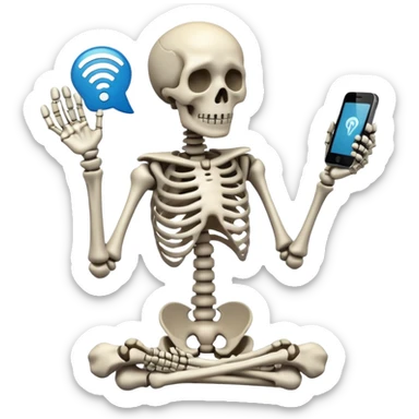 Sad Skeleton Grabs A No Wifi Cellphone And Hotspot sticker