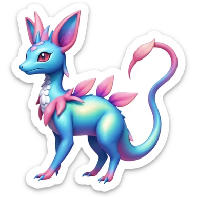 Colorful Iridescent Exotic Amaura-Salandit-Aurorus-Sylveon-Fakémon-hybrid-creature (full body)  sticker
