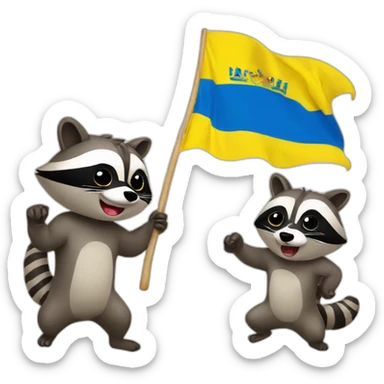 raccoon wrestling with a watermelon and the Ukrainian flag sticker