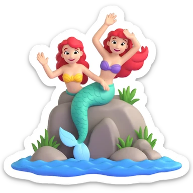 the little mermaid on a rock, waving and smiling at the viewer sticker