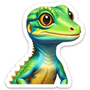 cinematic-cute-realistic gecko-portrait-emoji,-head-tilted-playfully-and-inquisitively,-featuring-a-small,-charming-body-with-smooth,-vividly-patterned-scales,-bright,-sparkling-eyes-and-delicate,-sticky-toe-pads,-simplified-yet-irresistibly-adorable sticker