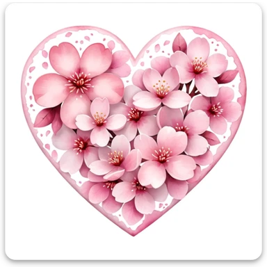 heart with sakura and watercolor effect sticker