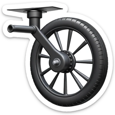 Emoji-style aircraft landing gear with a single wheel and strut, simplified design, clean lines, cartoon-like, isolated on white background, minimal shading sticker