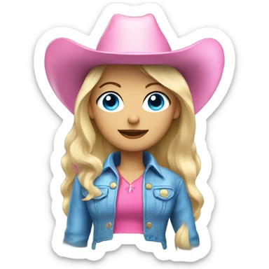 Blonde woman with blue eyes wearing pink cowboy hat and fringe jacket sticker