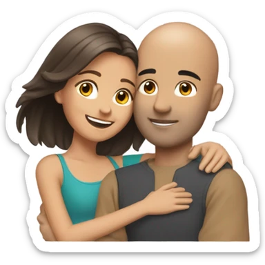 Comforting hug from brunette female to shorter bald male sticker