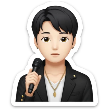 Draw a Korean male idol with black parted hair, earpiece mic & stylish stage outfit, inspired by Jungkook of BTS. sticker
