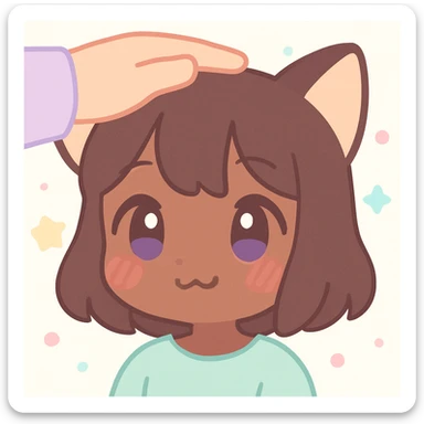 anime style cat girl, brown skin, blushing as she gets a head pat, cat ears visible, close-up portrait sticker