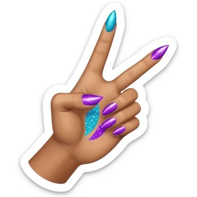 Glitter Roxo e Ciano Mão apontando para direita sticker