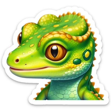 cinematic-cute-realistic gecko-portrait-emoji,-head-tilted-playfully-and-inquisitively,-featuring-a-small,-charming-body-with-smooth,-vividly-patterned-scales,-bright,-sparkling-eyes-and-delicate,-sticky-toe-pads,-simplified-yet-irresistibly-adorable sticker