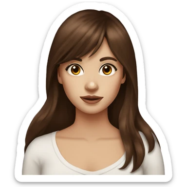 beautiful girl with long dark auburn hair and curtain bangs with brown eyes sticker