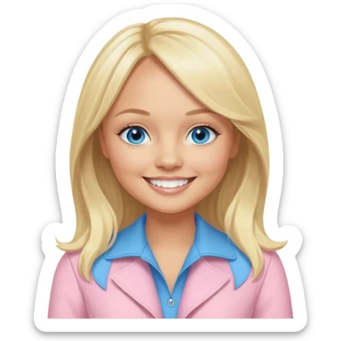 Emma Bunton with blonde long hair, blue eyes, light pink outfit sticker