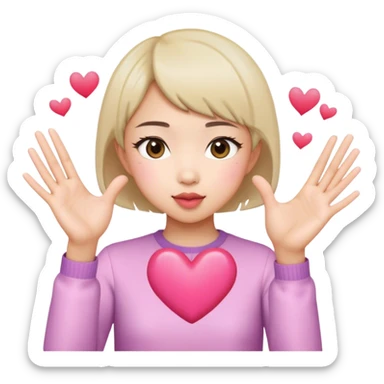 Short hair Asian girl kissing with pinky heart  sticker