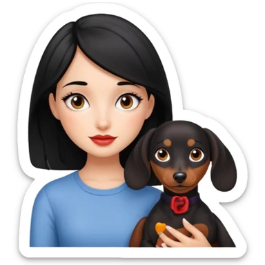 A black haired girl with pretty makeup and her dachshund sticker