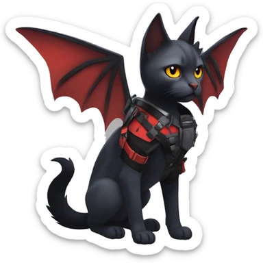 Cool Edgy Ethereal Litten-Nargacuga-Cat with black bat-wing-ears with a red harness full body sticker