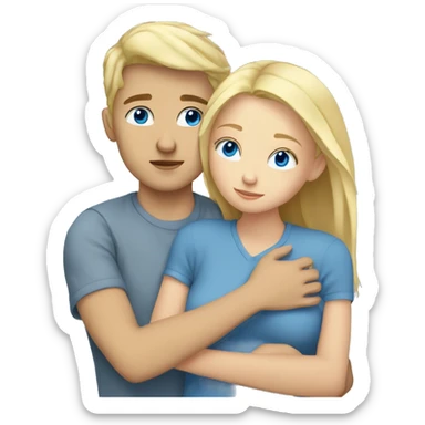 blonde girl cuddling with blonde boy blue eyed- bed sticker