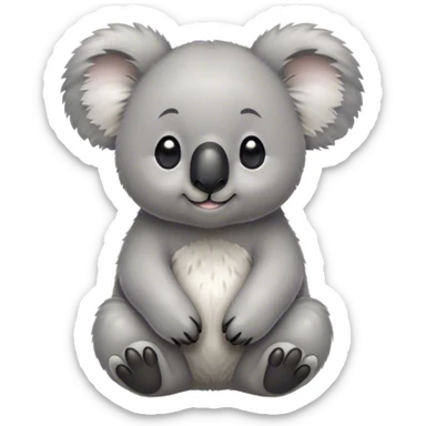 Cinematic Cute Koala Portrait Emoji, Head tilted playfully and inquisitively, featuring a fluffy grey fur with perky, rounded ears and a charming black nose, round, sparkling eyes filled with gentle curiosity, Simplified yet irresistibly adorable features, highly detailed, glowing with a warm, friendly glow, high shine, affectionate and cuddly, stylized with a touch of eucalyptus whimsy, bright and endearing, soft glowing outline, capturing the essence of a mischievous yet loving koala, so playful it feels like it could snuggle out of the screen into your arms! sticker