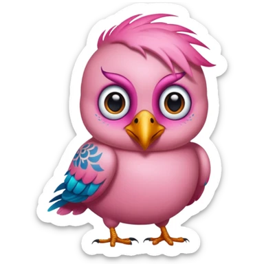 pink bird with piercings and tattooes two eyes sticker