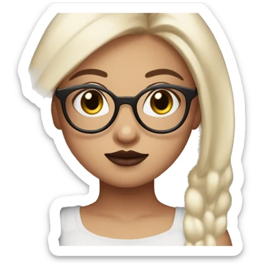 A super fair-skinned cute chubby girl, with side-partitioned super straight long black hair, round eyes, thin lashes, thick lips, bunny teeth, 2 cheek dimples, maroon lipstick, wearing square eyeglasses, black top. no cleavage sticker