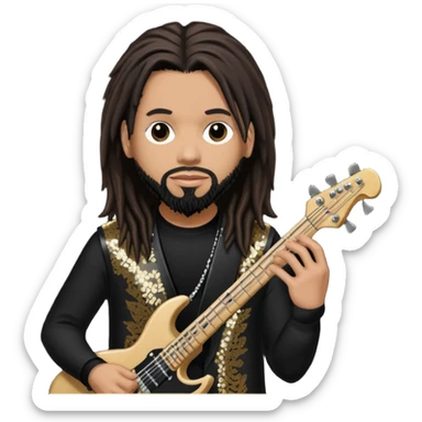 Reginald Fieldy Arvizu from Korn with long dark brown hair, light tan skin, black sequin outfit sticker