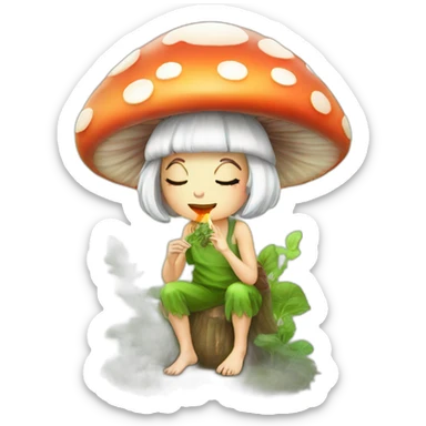 cute mushroom fairy smoking herbs sticker