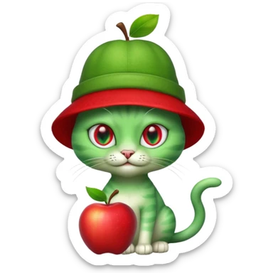 An alien cat with a red apple hat with cash all around it sticker