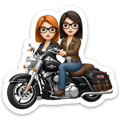 Un couple de biker sur une harley road king noire, l'homme n'a pas de moustache et une paire de lunettes demetz ros21, la fille a des cheveux plus dans les tons chatain sticker