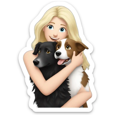 Blond hair with blue eyes mom hugging black and white border collie sticker