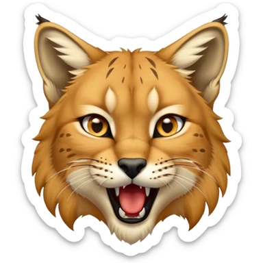 Cinematic-detailed-Yawning-Lynx-Portrait-Emoji – Head tilted slightly with a dramatic, wide-open yawn, revealing a sleek golden-brown fur coat with subtle spots, signature black ear tufts standing tall, round amber eyes barely open in drowsy contentment. sticker