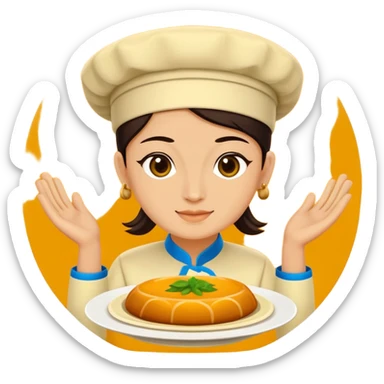 Uzbek cuisine humanless avatar in bright illustration. Classic dishes like plov, warm golden and earthy tones, simple shapes, flat design, high contrast, friendly and appetizing. sticker