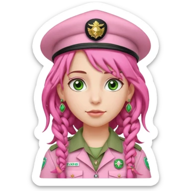 very pretty girl big green eyes, scout girl with pretty pink uniform, pink dreadlocks, and big earrings and scouts hat sticker