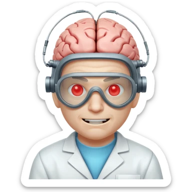 mutant scientist portrait, head and shoulders only, exposed glowing brain, broken goggles, evil smile, mad lab vibe, 3D cartoon, mobile game icon style, clean background, no text, no watermark

 sticker