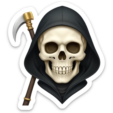 zoomed black hood skull scythe sticker