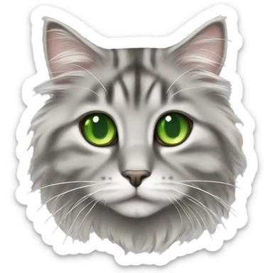 siberian cat with green eyes gray silver tabby long hair fluffy tail sticker