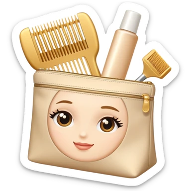 Lux A comb, an elastic band, a hairpin and face cream are in a beige cosmetic lux bag  sticker