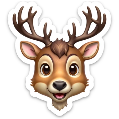 Cinematic Comical Deer Portrait Emoji, Head tilted dramatically with an exaggeratedly amused expression, featuring a sleek dappled Fur and whimsically contorted antlers, wide, expressive eyes filled with playful disbelief, Simplified yet hilariously expressive features, highly detailed, glowing with a slightly sassy glow, high shine, dramatic yet playful, stylized with an air of cheeky woodland mischief, bright and endearing, soft glowing outline, capturing the essence of a spirited and over-the-top deer, so meme-worthy it feels like it could side-eye its way into forest folklore instantly! sticker