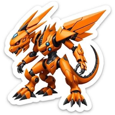 Cool Futuristic Black Orange Cyber-Digimon-Fakemon-Guilmon-Guilmon-Wargreymon-Mecha full body sticker