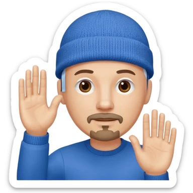 White bald with regular goatee hand raised blue knit cap sticker