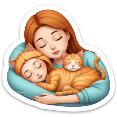 Girl sleeping with cat sticker