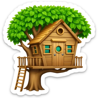 letter W on the side wall of a treehouse in a tree, top leaves visible sticker